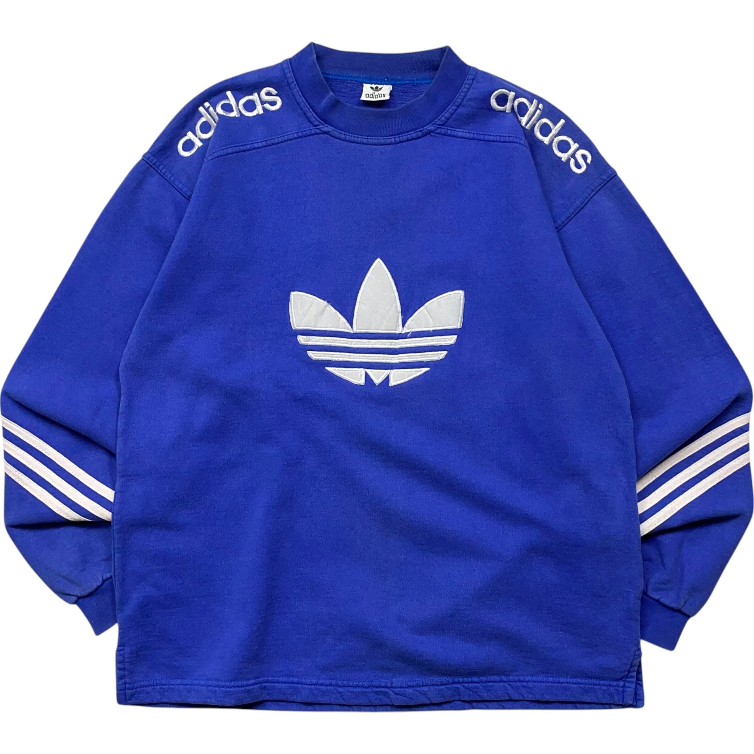 《XL》 adidas アディダス スウェット トレファイルロゴ ブルー 80年代〜 no.5306