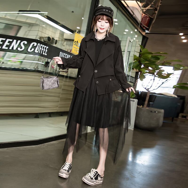 オータムスリムジャケット ドレス 大きめサイズ 秋物 ミックスインファッション92653259014