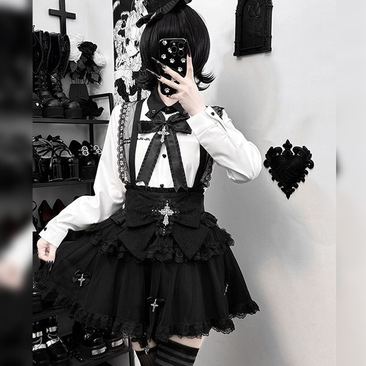 地雷系ゴシックティアードジャンパースカート：スカート | Maiden's Rêve