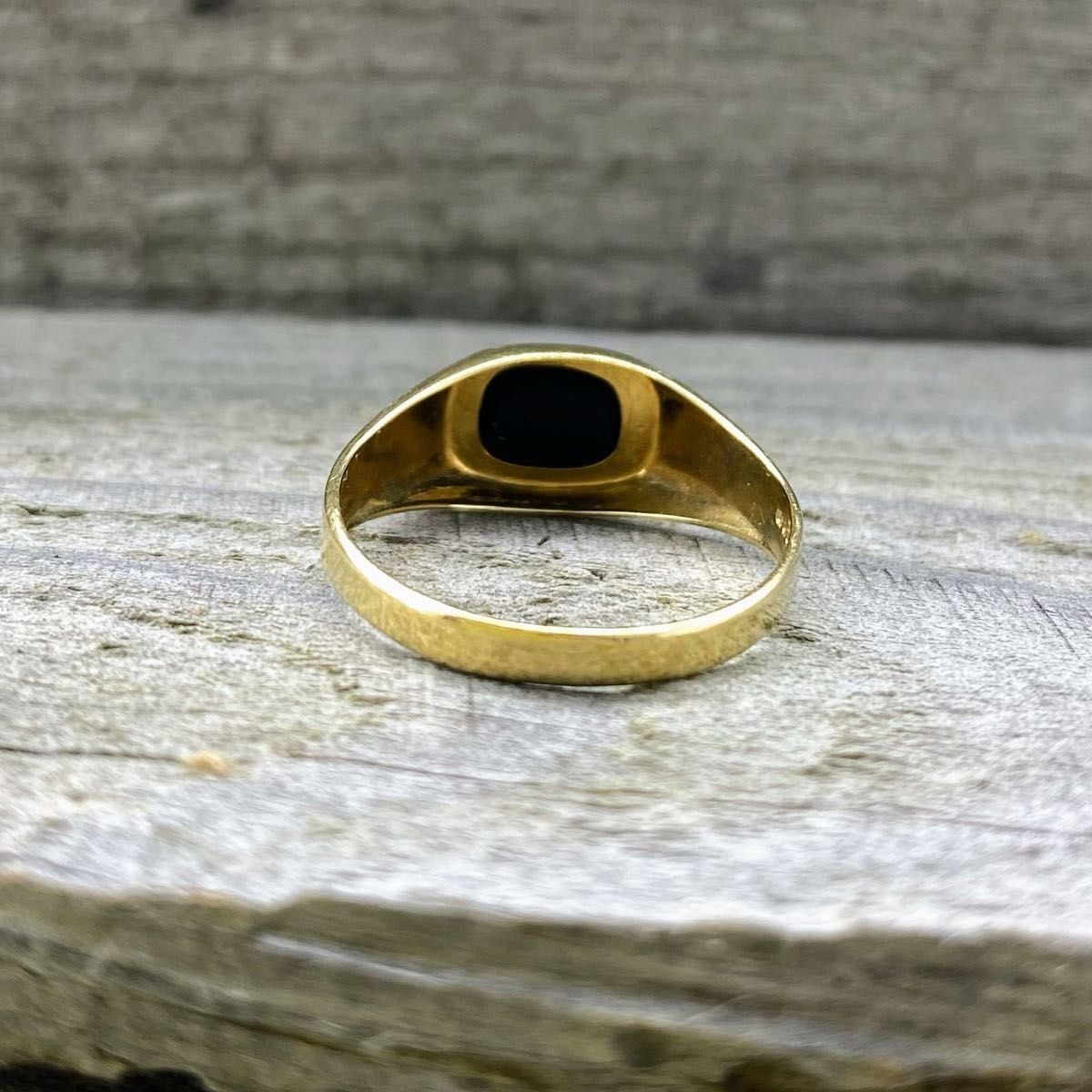 9k オニキス ヴィンテージ アンティーク ゴールドシグネットリング