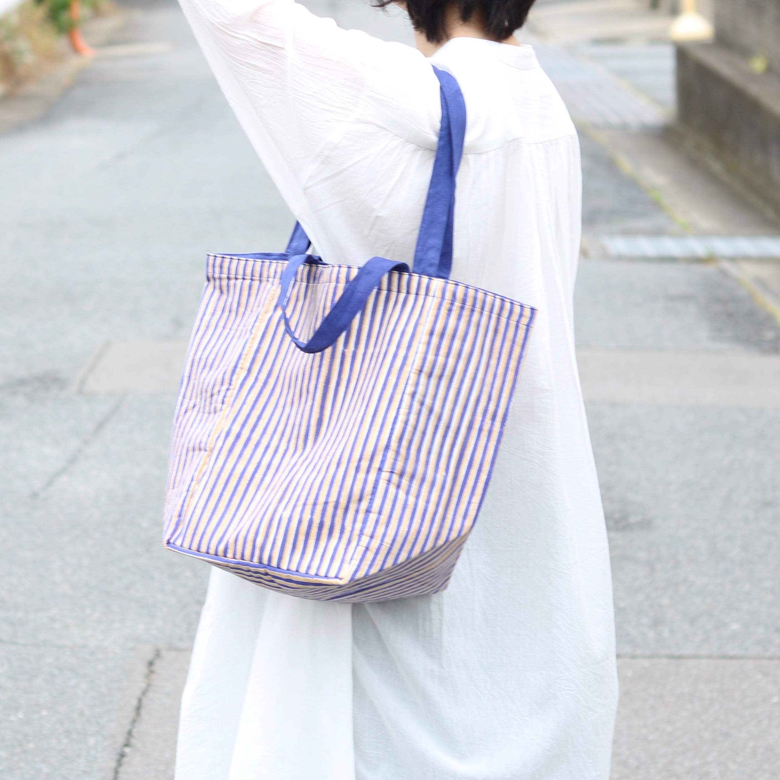 shesay ブロックプリント 2wayストライプ トートバッグ | Zakka so-la