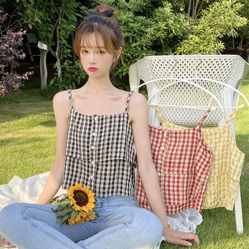 スプリング格子柄ショートトップス 春物 萌量不足33752712401