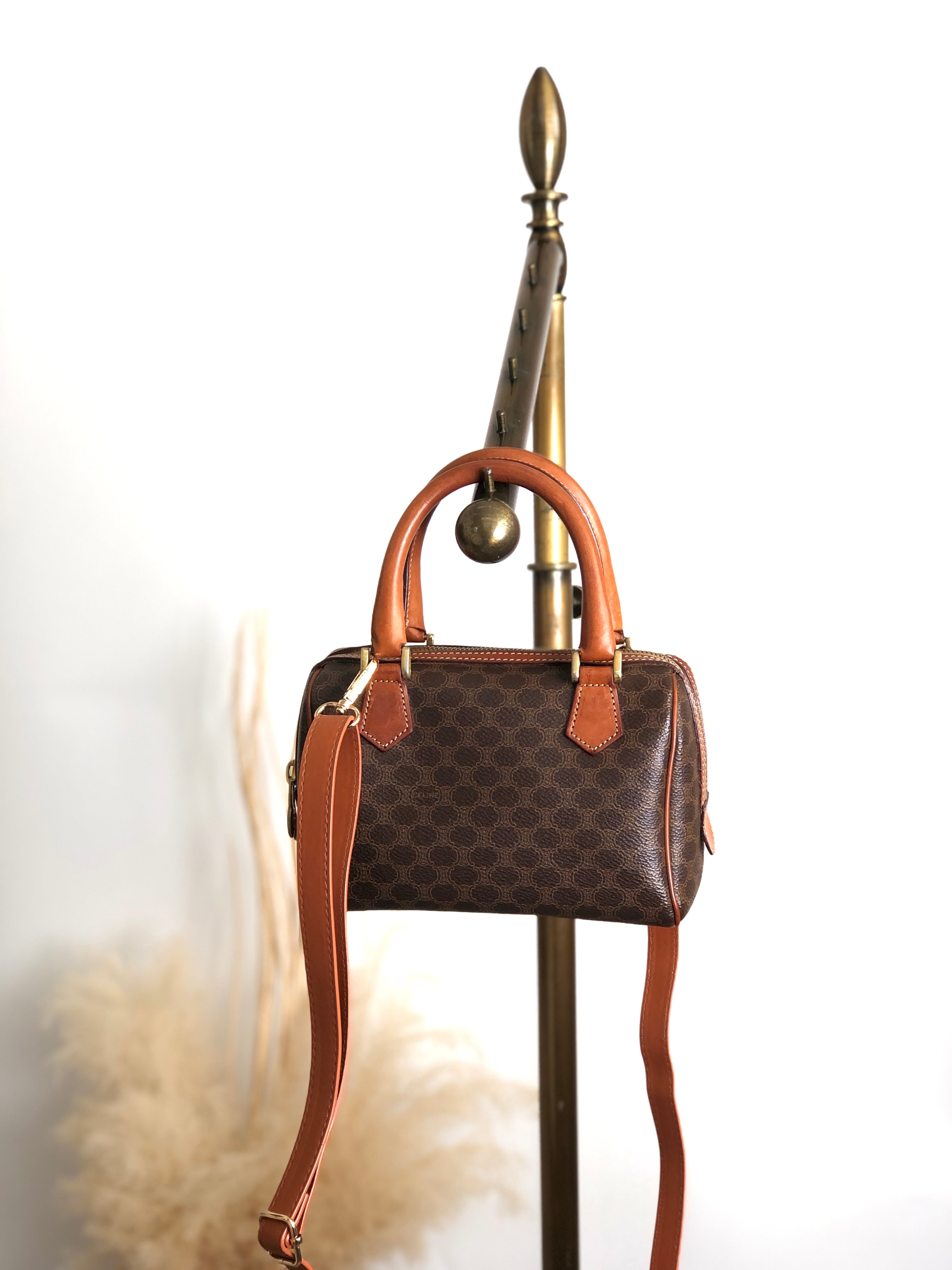 CELINE セリーヌ マカダム ショルダーバッグ ブラウン PVCレザー 2WAY ミニバッグ vintage ヴィンテージ オールド nvyja5