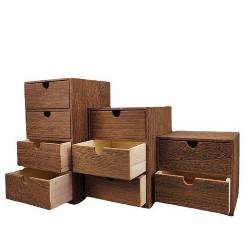 卓上収納ボックス 小物チェスト モニター台 机上台 木製 多機能 小物入れ 化粧品 書類 引き出し アンティーク