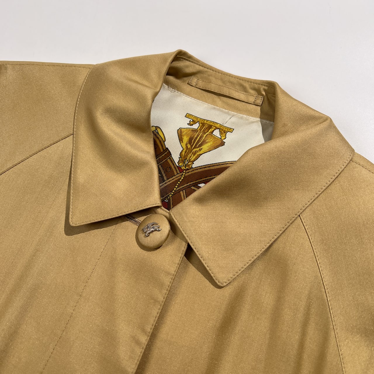 Burberrys バーバリー シルク100% 裏地総柄 ステンカラー コート 7AR /ゴールド系 三陽商会 ヴィンテージ