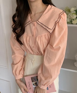 《即納商品》latte double frill blouse (ivory / peach)