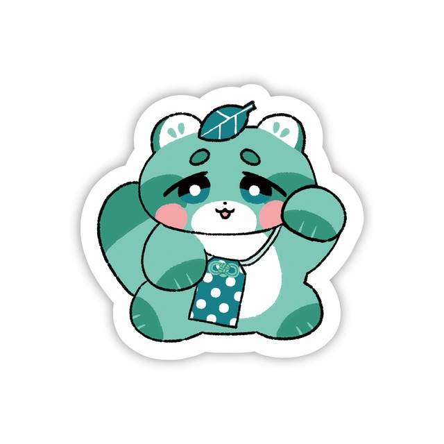 いろいろまねき隊　ダイカットステッカー たぬきグリーン