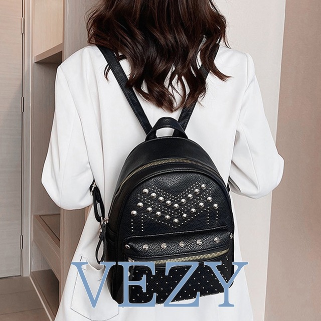 リュックサック スタッズ フェイクレザー バックパック 鞄 通勤通学 肩掛けバッグ お出かけかばん 合成皮革 背面ポケット付き 韓国ファッション バッグ BAG ベジー VEZY ItemNo.【19473429 】