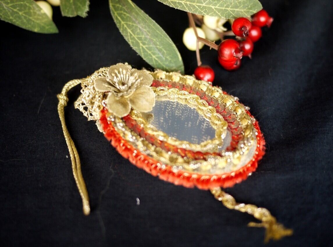 ミラーのオーナメント ゴールド×赤 ドイツクリスマス