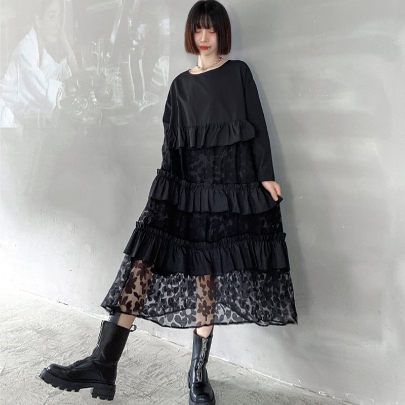 サブカル 服 地雷系 通販 大人 モード系 ワンピース ハイウエスト ケーキスカート レース レトロ ゴシック