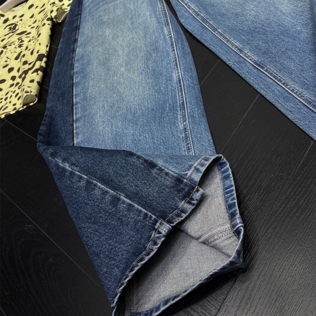 Patch pocket bicolor wideleg denim A00099