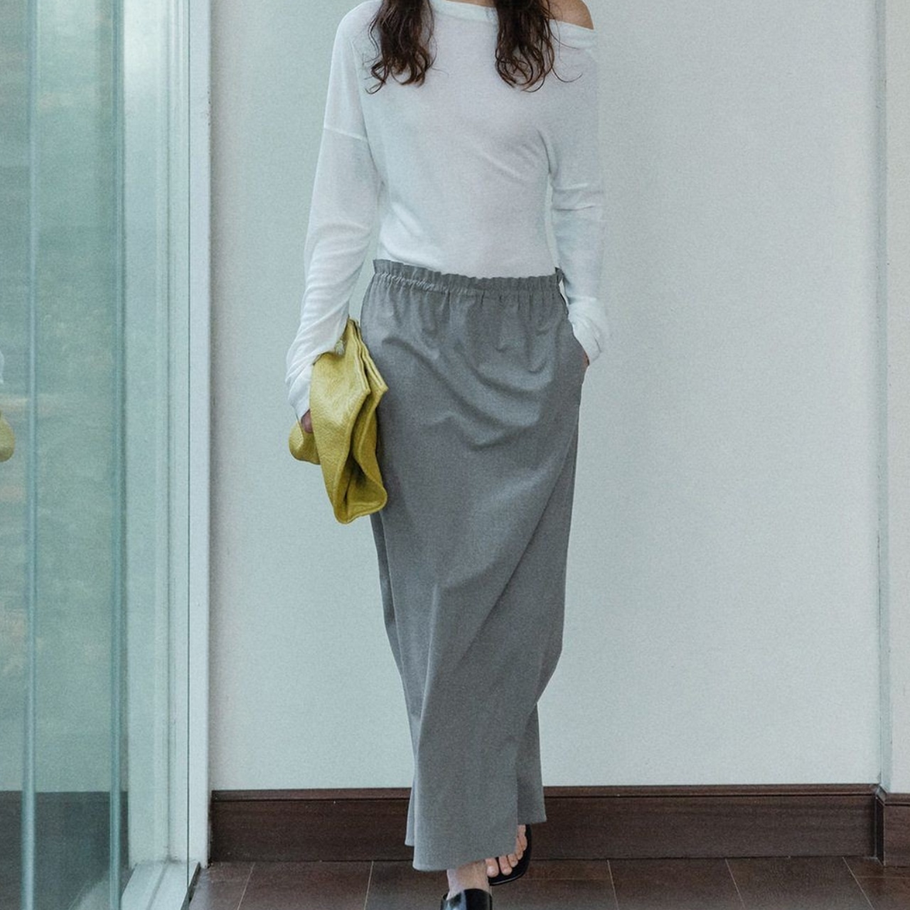 Drawstring Midi A-Line Skirt T4075