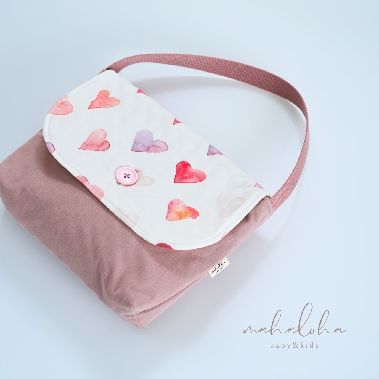 ハートとチェックの弁当袋☆ お弁当袋（安曇野市認定こども園指定 年少用サイズ）love heart