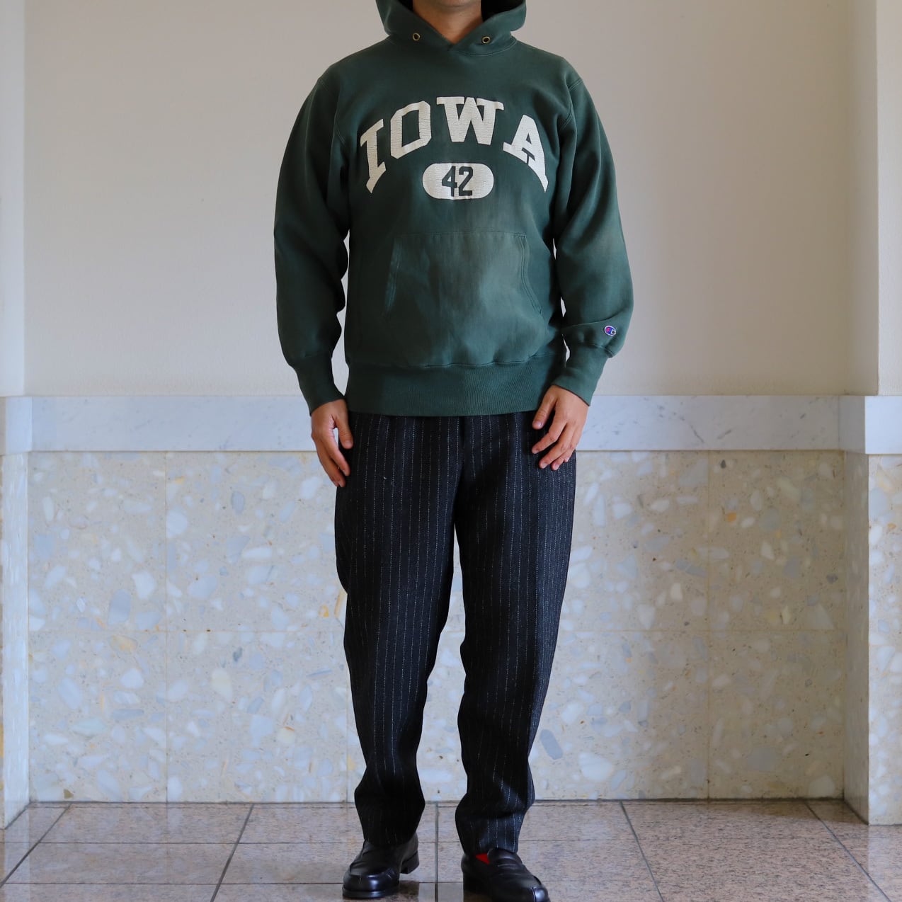 逸品】90s champion Reverse Weave hoodie fade Green Vintage sweat