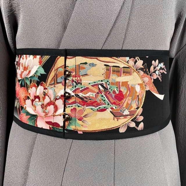 コルセット帯（平安貝合わせ・黒留袖より制作）Corset Obi(Heian-period shell-matching game・Made of Kurotomesode Kimono)