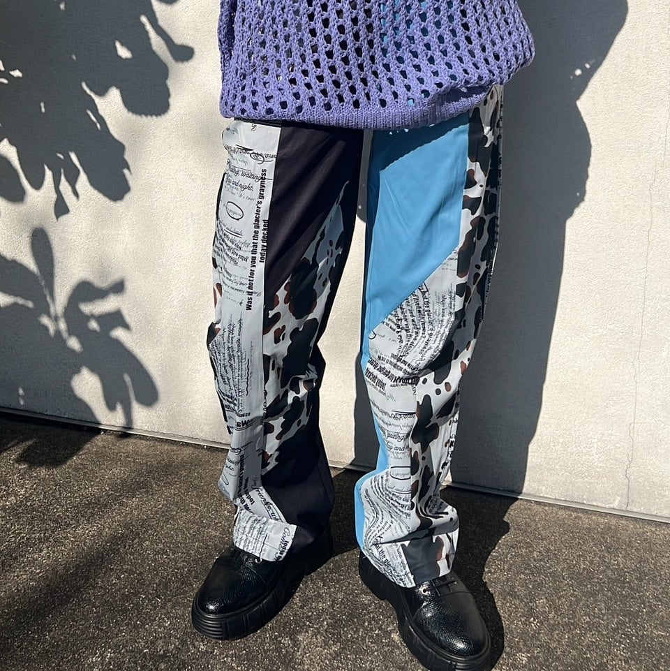 バイカラー牛柄ハイウエストパンツ_LN01982