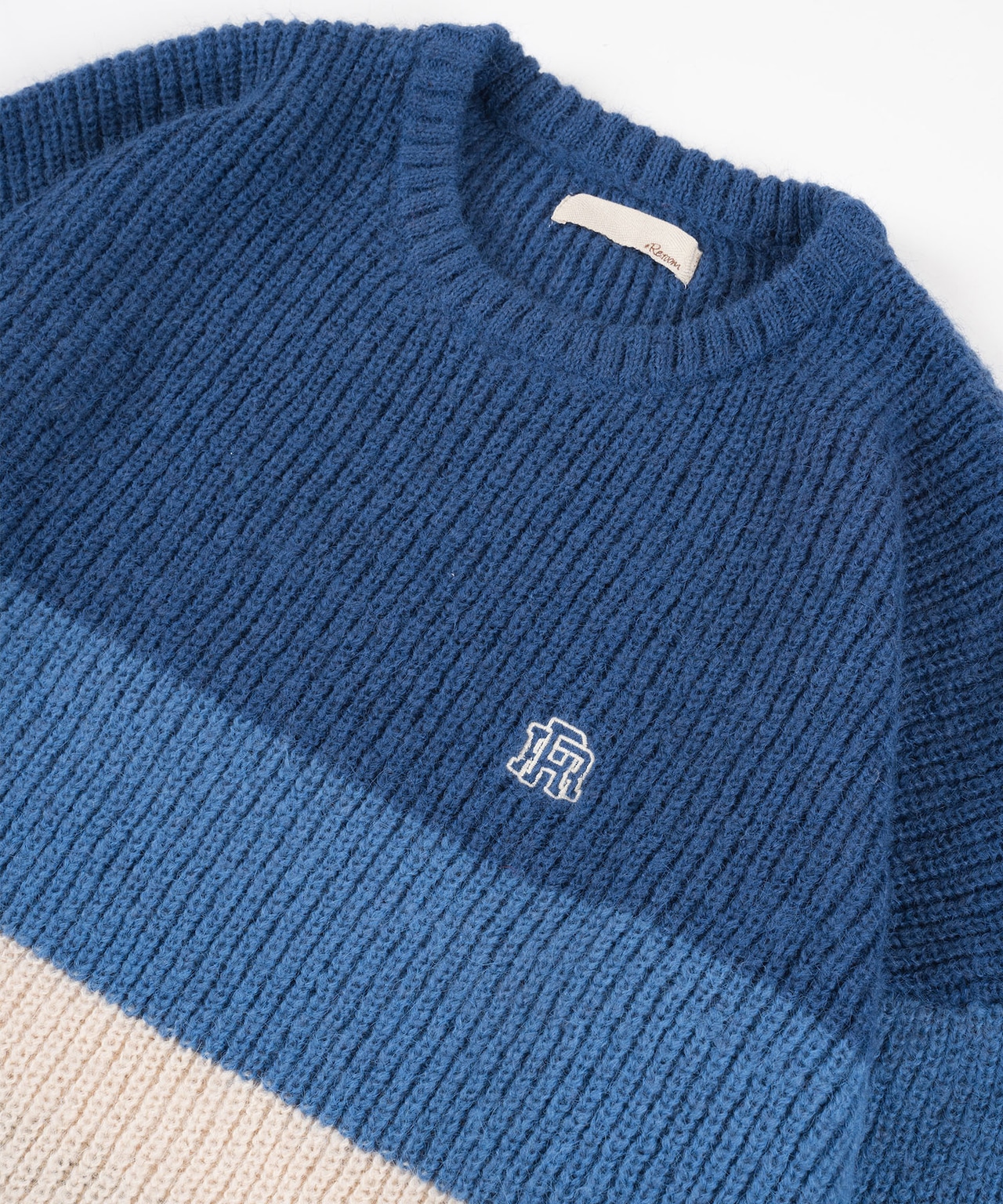 【#Re:room】WOOL COLOR BORDER MOHAIR CREW KNIT［REK113］