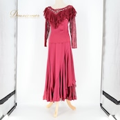 社交ダンス 衣装 ツーピース ワインレッド系 チャコットロイヤルダンス Chacott ROYAL DANCE 日本製 ラインストーン フリル パーティー 練習 レッスン 伸縮 ストレッチ 上品 日本製 かわいい 紫 セットアップ 上下セット パープル系