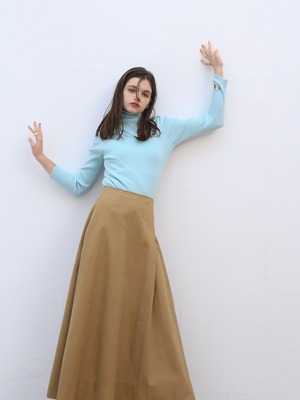 asymmetry tuck denim skirt（beige）