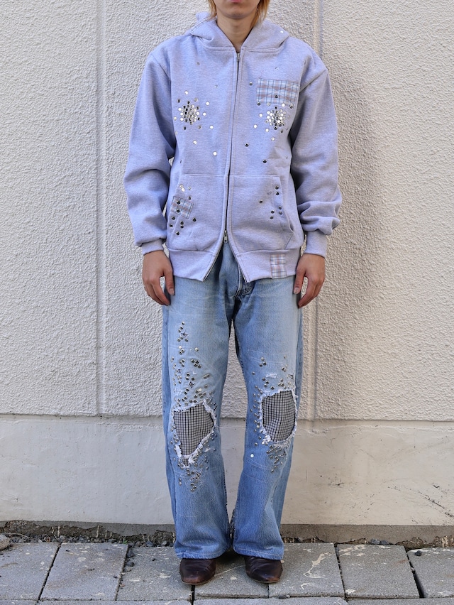 【Hannah Creak/26aw】Studded Hoodie Double Zip Grey