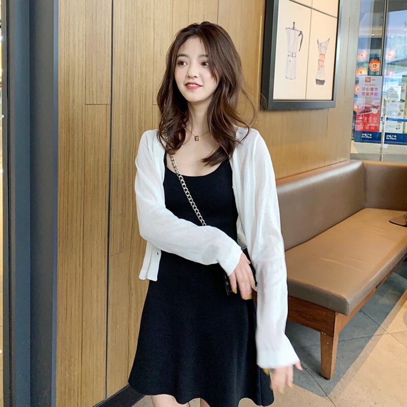 カーディガンサマー薄手ニットジャケット ブラウス ホワイトトップス 夏物 シルク 試着室54331876721