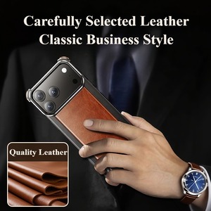 ◆iPhone 17/Pro/Pro Max◆ Genuine Leather Aluminum Kickstand Frameless Phone Case / 本革 アルミニウム スタンド フレームレス スマホケース