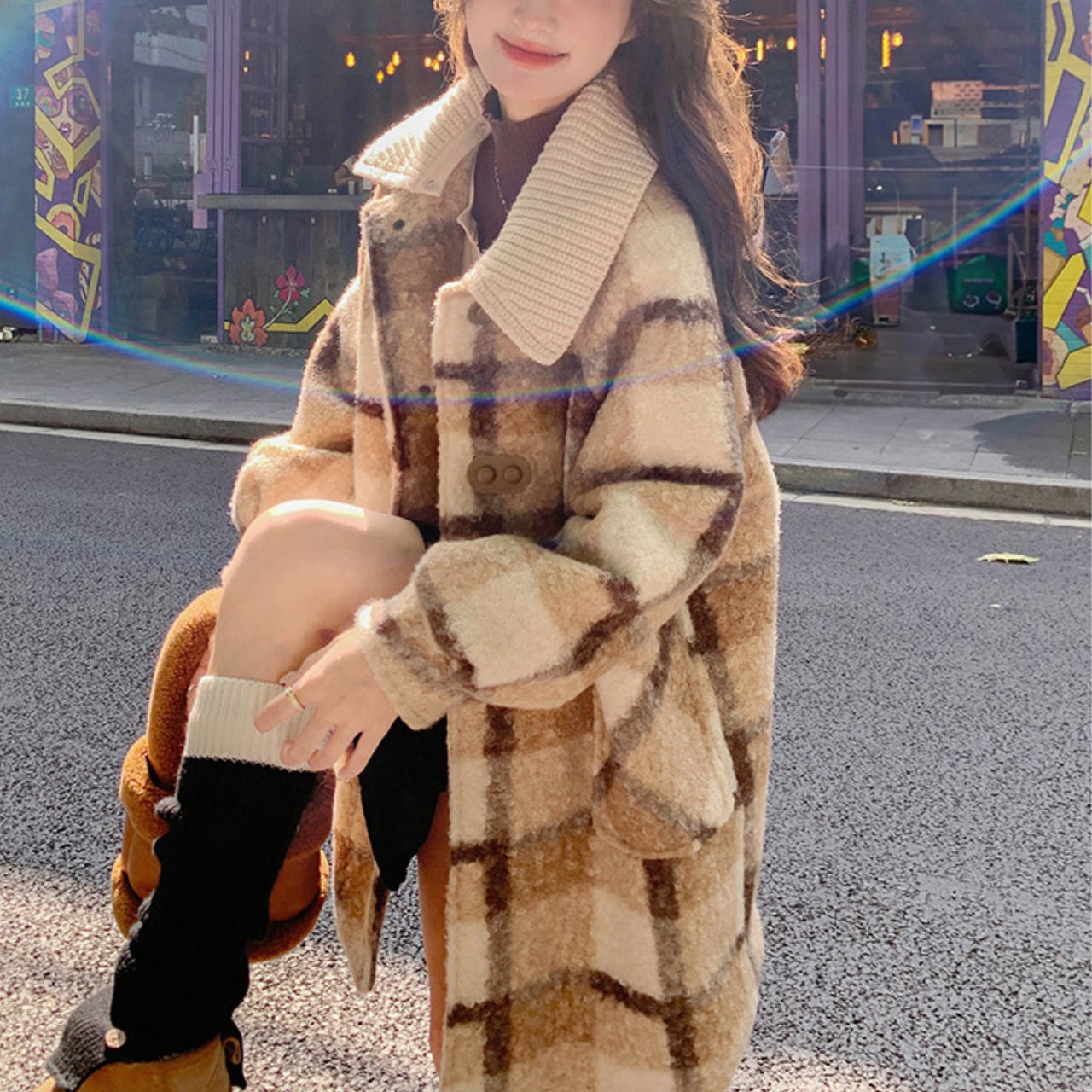 ビックカラー チェック ロング ジャケット