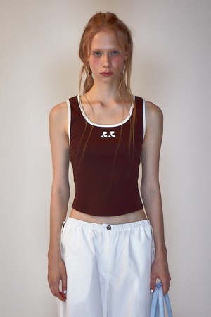 [rest & recreation] RR LOGO SHORT TANK TOP - BROWN 正規韓国ブランド 韓国ファッション 韓国代行 rest recreation レストアンドレクリエーション