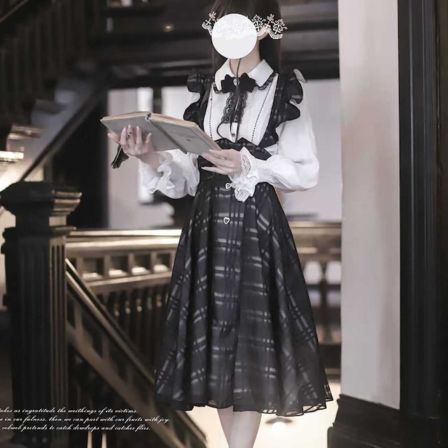 量産型 クラシカル ブラウス お嬢様 フリル袖 レース襟 長袖 白 ロリィタ 清楚 胡桃木