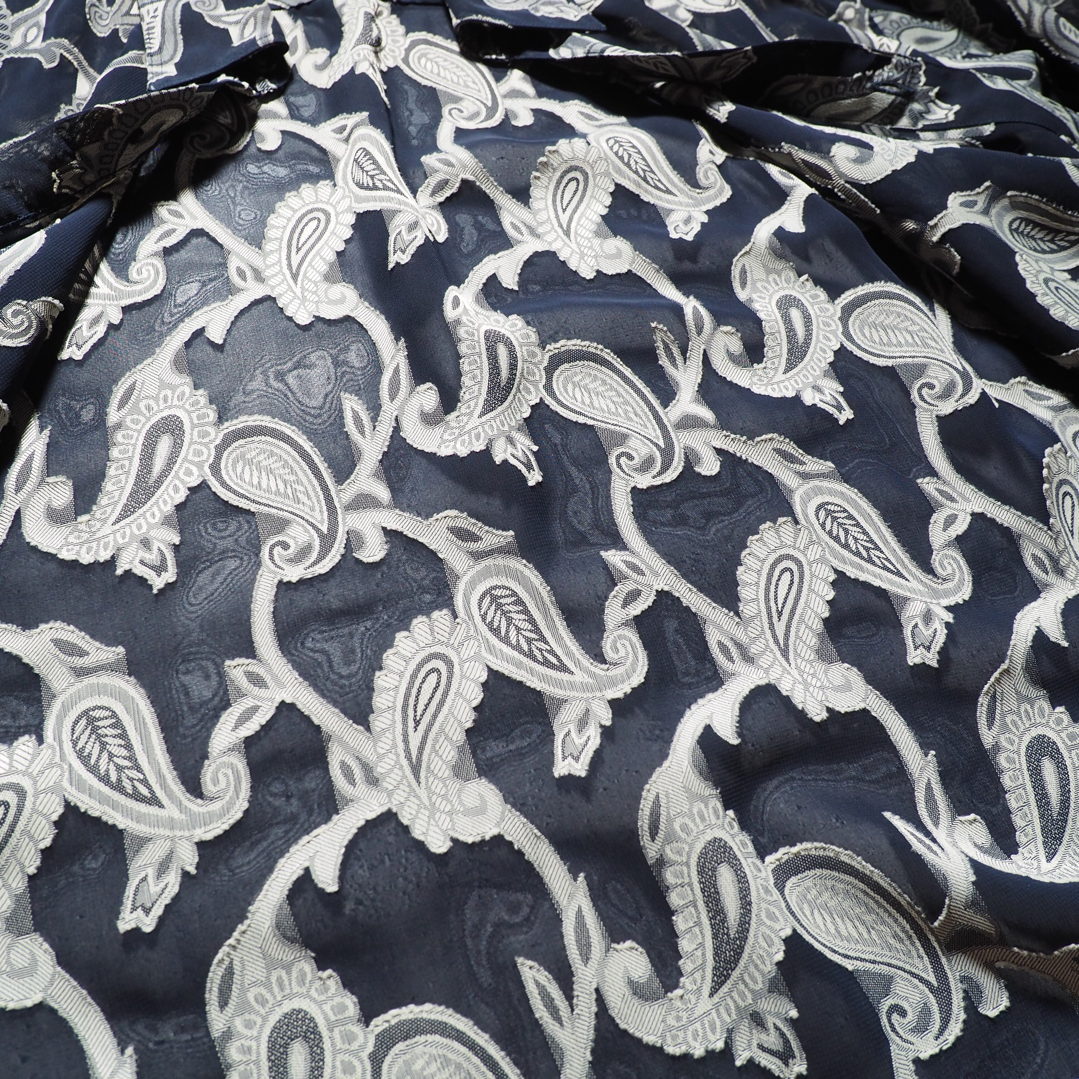 1990s Translucent Paisley pattern embroidery SS Drape shirt