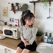 韓国子供服 / 26Autumn / 〖取寄〗second moment / パフストライプTシャツ / キッズ服 / 女子服 *XS~JL*
