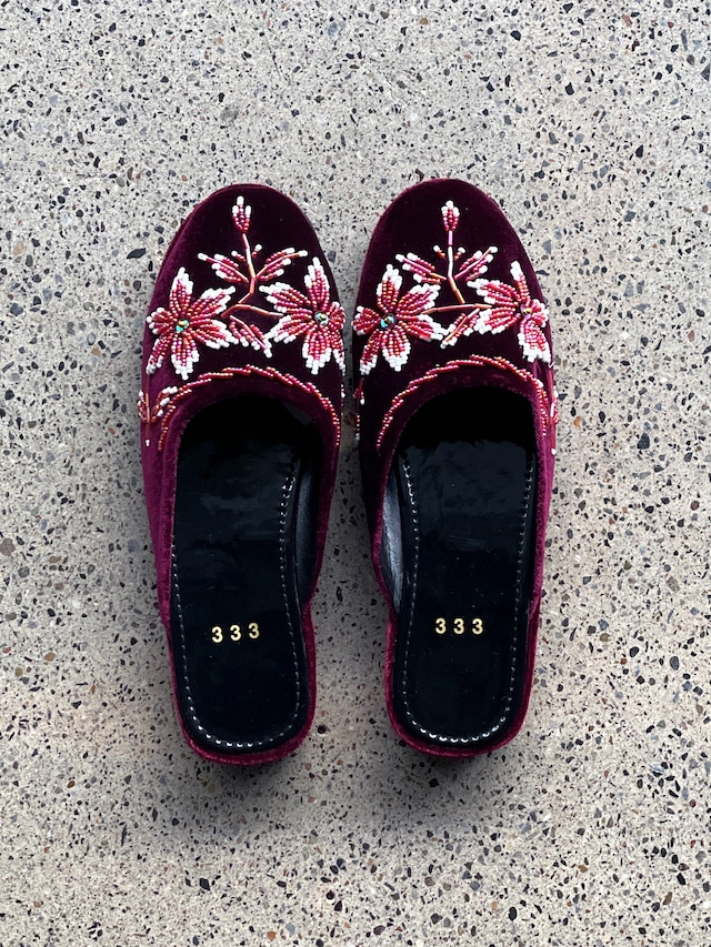 Velor sandals（Burgundy・Flower）