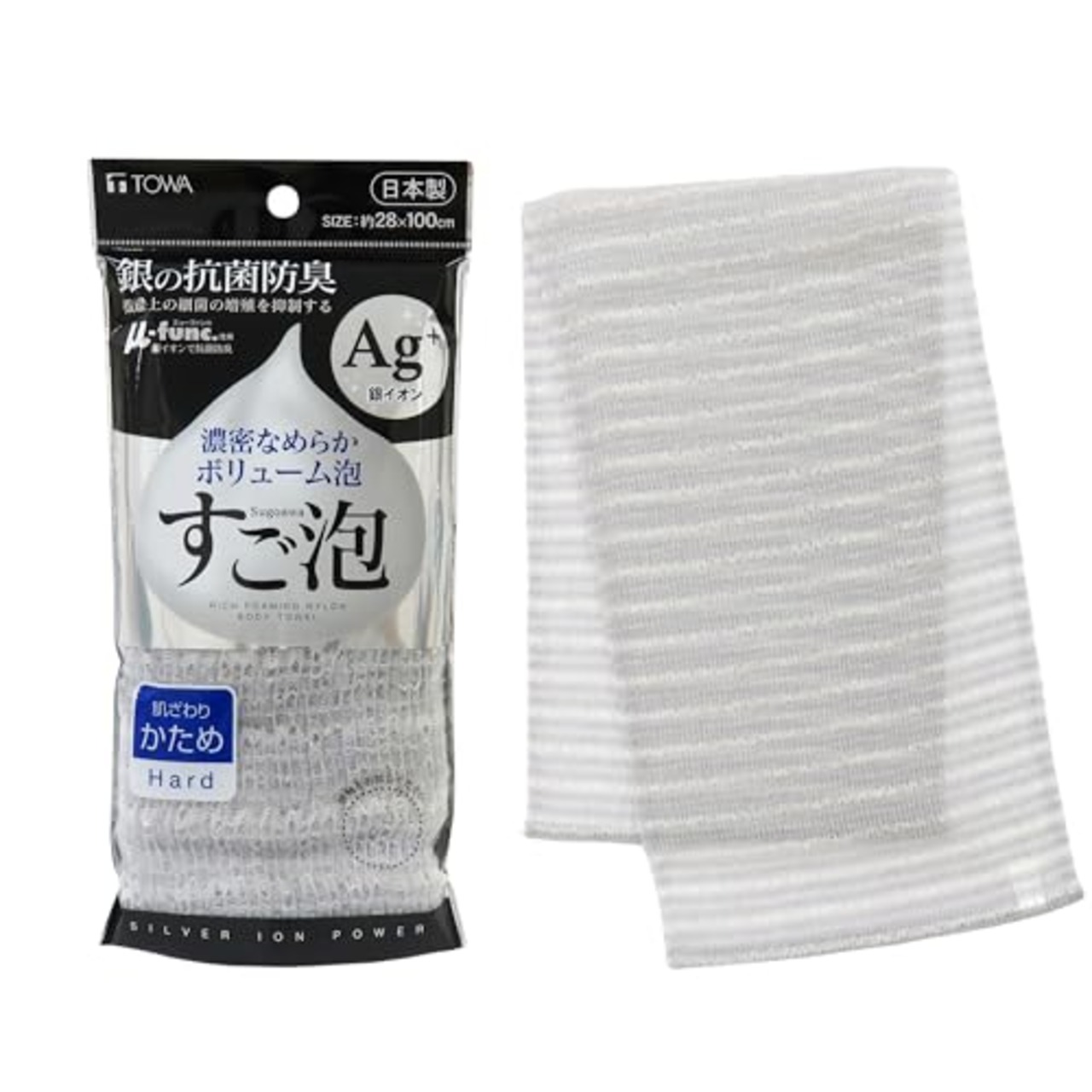 東和産業 ボディタオル すご泡 銀 抗菌 すご泡 銀 抗菌 ナイロンタオル かため グレー