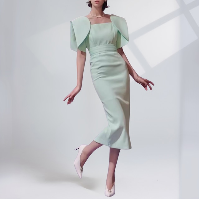 puff sleeve square neck dress 　00035