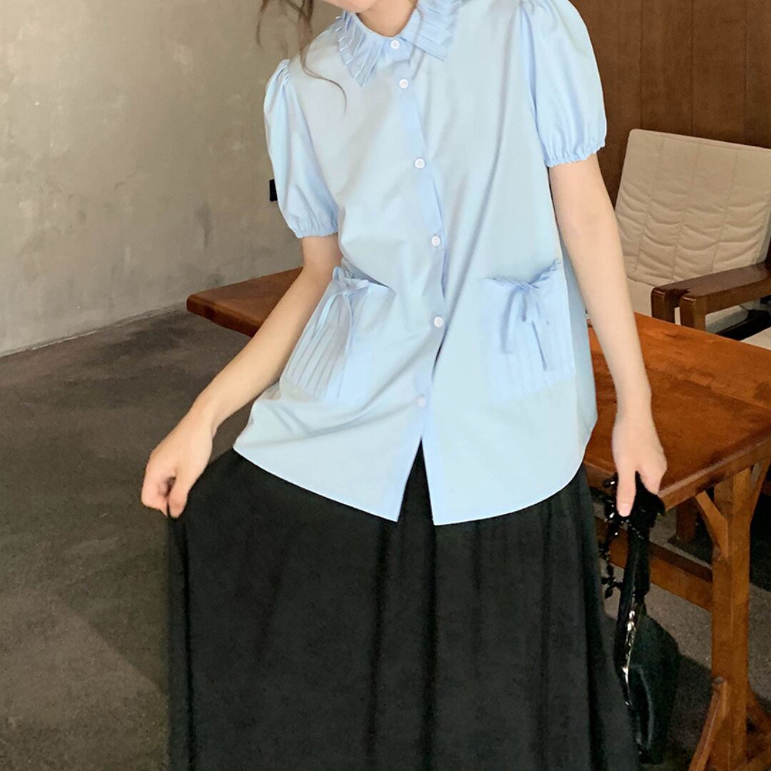 pleated collar pinch pocket shirt