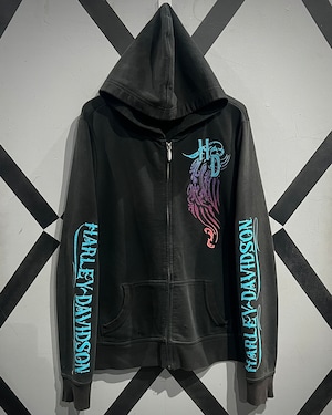 【X VINTAGE】“Harley-Davidson” Print × Rhinestone Design Vintage Zip Up Hoodie
