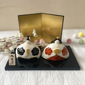 【雛人形】 赤絵にしき座雛 瀬戸焼