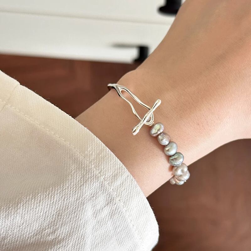 Erbanシルバー灰真珠ブレスレット