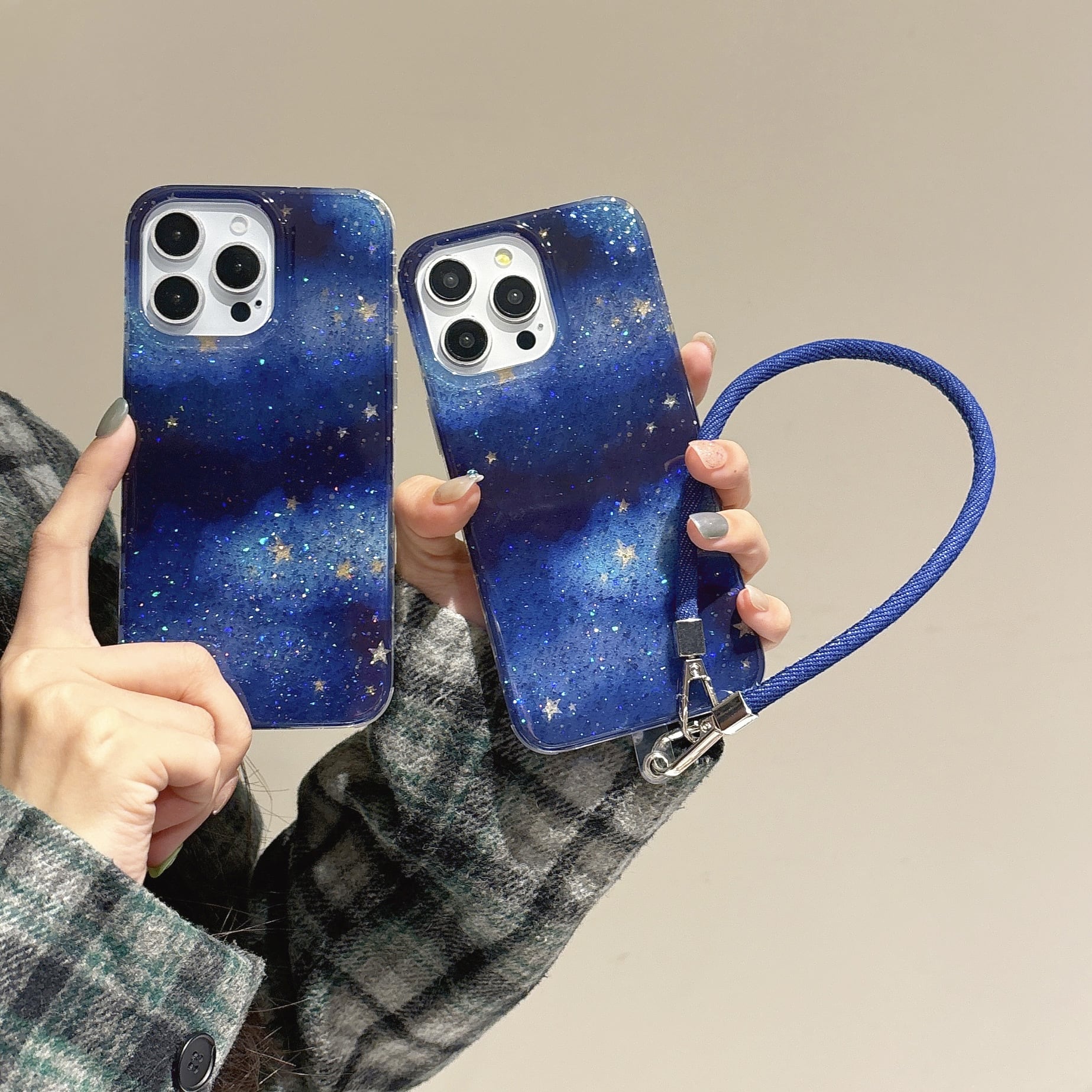美しい夜の星空ブルー◎キラキラ グリッター クリアケース iPhone16