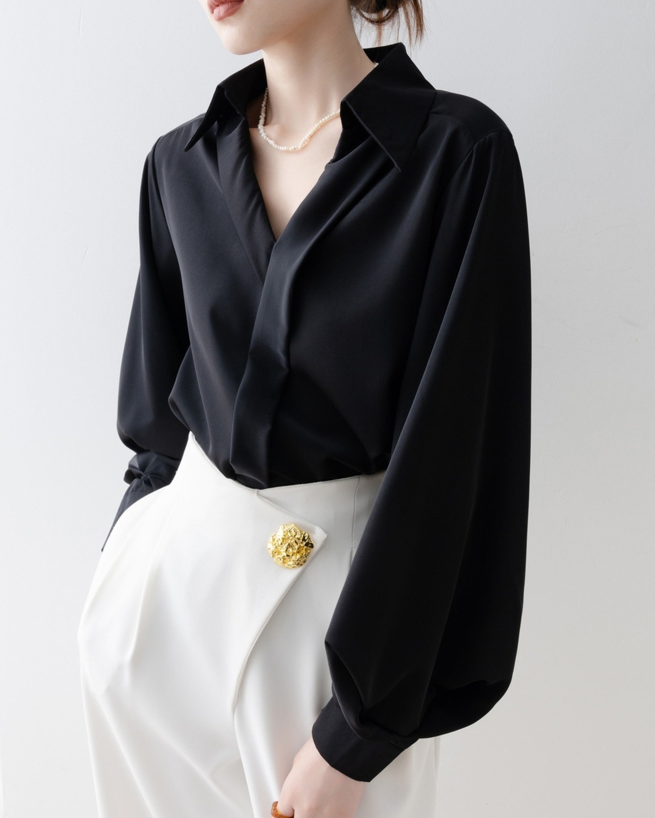 Vネックカシュクール風ブラウス A0949 - 14