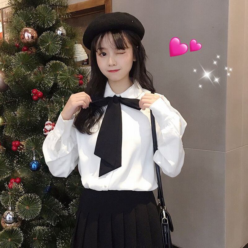 シャツ スプリングオータムリボンホワイトレッドトップス ロング 春物 秋物 萌量不足97387810032