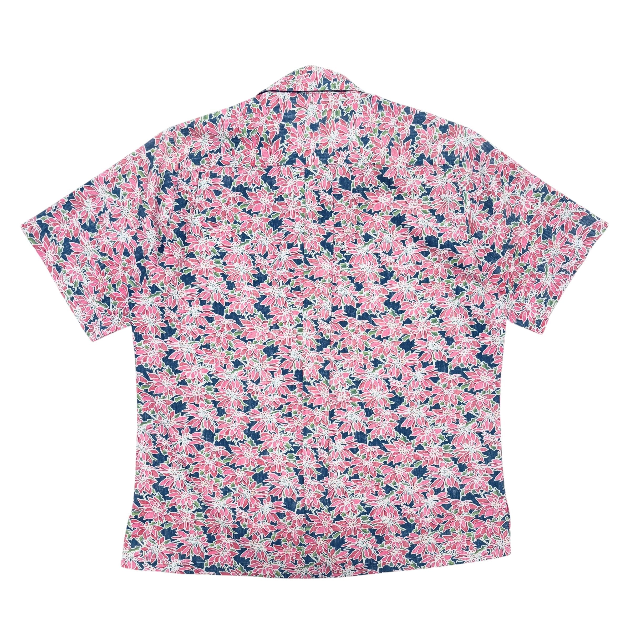 Kahala アロハシャツ ネイビー/ピンク S 古着 カハラ KAHALA ハワイアン アロハシャツ ハワイ製 クリーニング