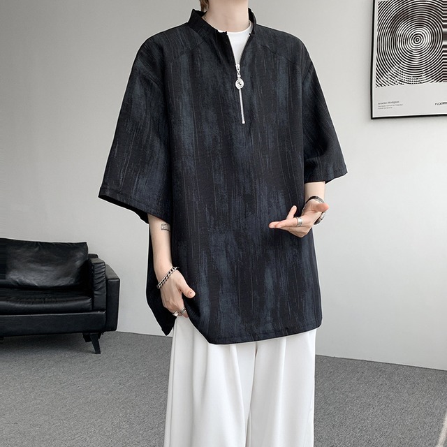 【JXシリーズ】★Tシャツ★ ユニセックス 2color トップス 半袖 大きいサイズ 絞り染め ファスナー付き