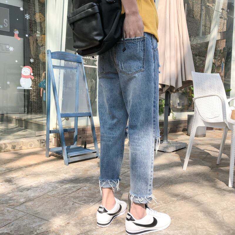 全1色 デニム パンツ ストレート カジュアル ダメージ おしゃれ