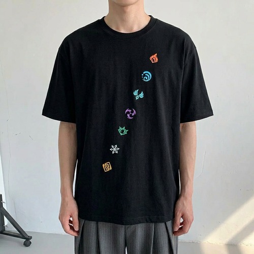 プリント柄 半袖 ドロップショルダー Tシャツ  10160