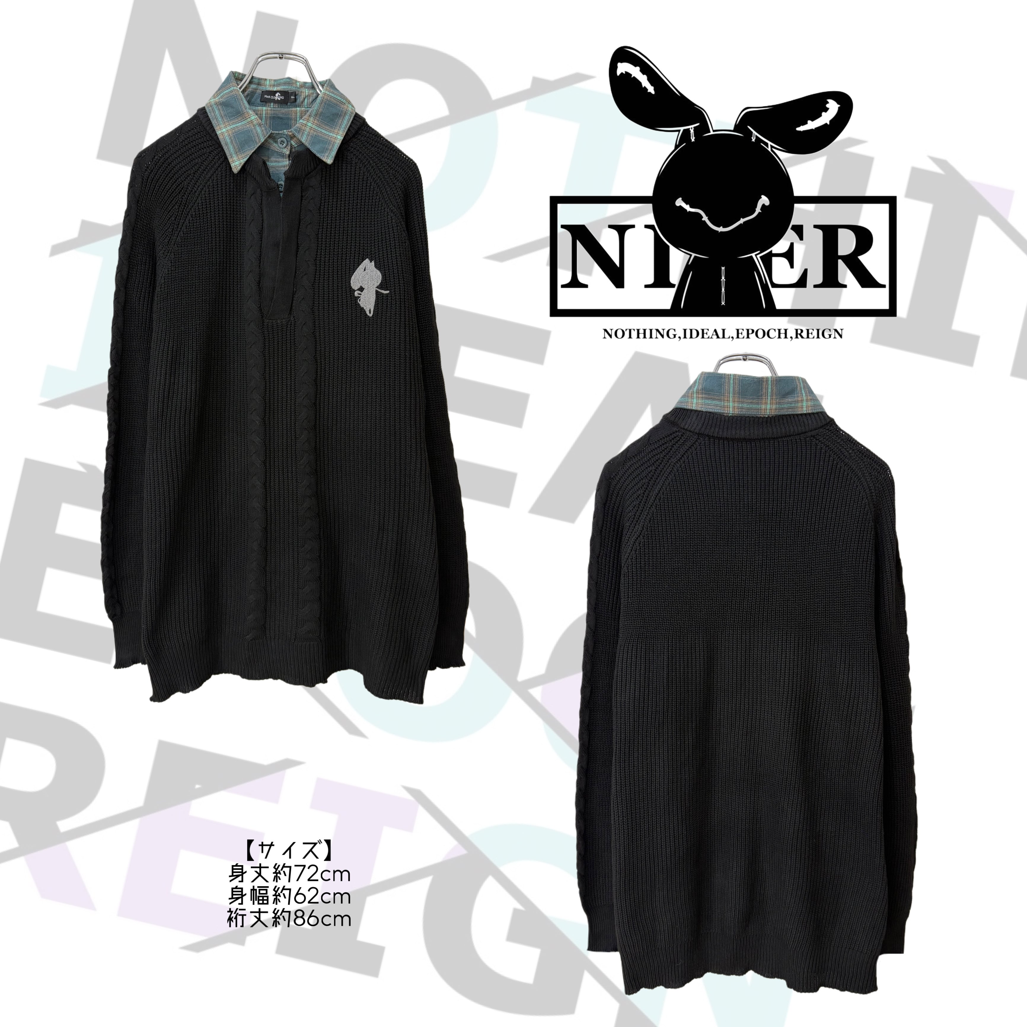 レイヤード風ケーブルニットトップス【BLACK】 | NIER CLOTHING