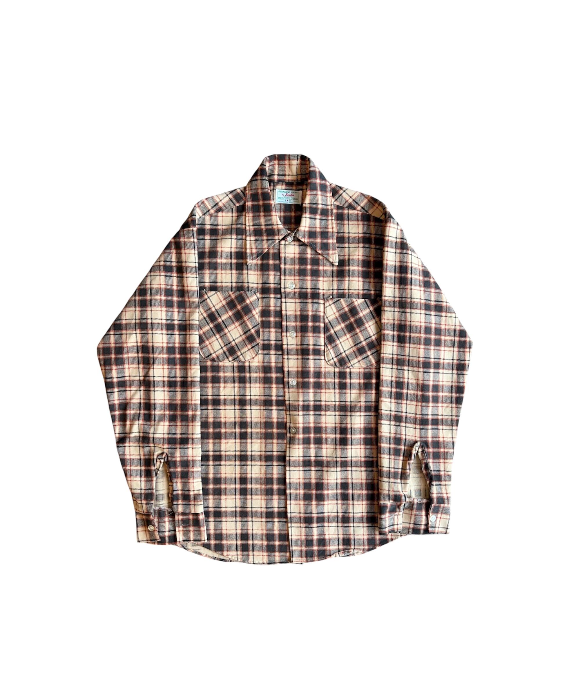 USA製 キャルトップ 長袖チェックシャツ M ホワイト×ブラウン CALTOP
