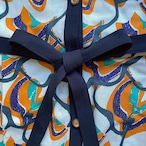 シャツワンピース パステル オレンジ×ブルー×ピンク（日本縫製）｜ ボリューム袖 アフリカンプリント アフリカンファブリック アフリカンバティック パーニュ キテンゲ アフリカ布 ガーナ布  エスニック レディース 女性