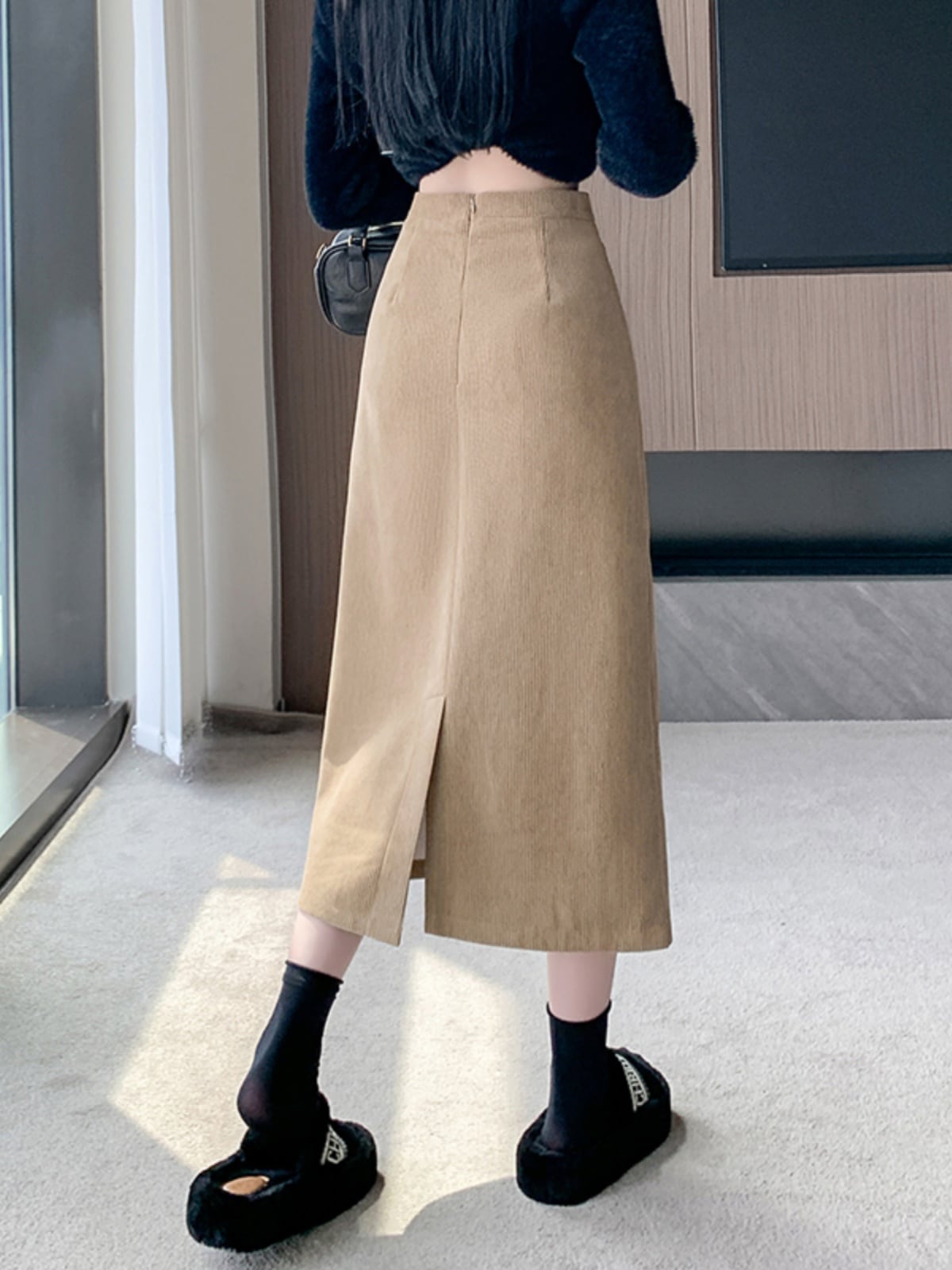 150cm〜 コーヒーカラーコーデュロイスカート | kanaji（カンアジ） 低