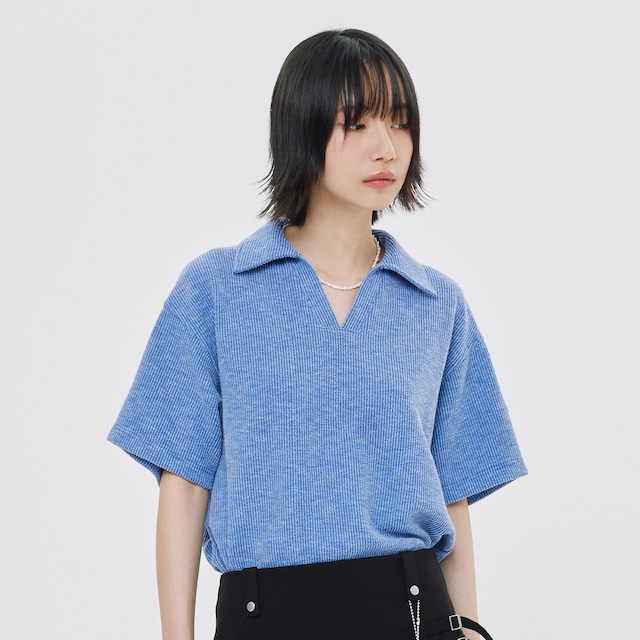 【予約商品】OPEN COLLAR POLO KNIT SHIRT_BLUE